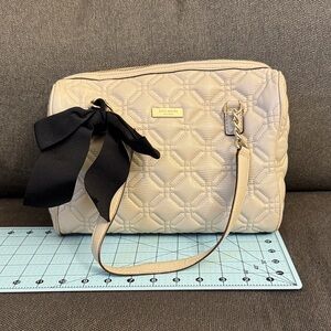 Kate Spade Beige Quilted Crossbody Bag with Black Bow